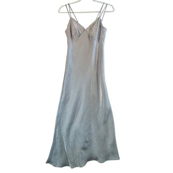 Iridescent silver satin slip dress shimmer maxi y2k 90s fairycore coquette XS - Picture 1 of 8